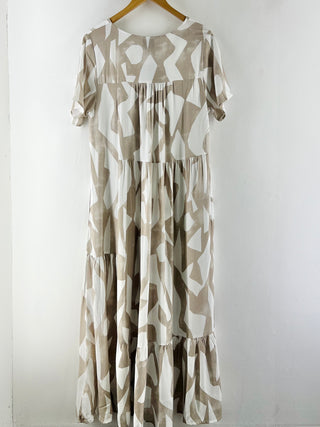 Dreams Viscose Marble Geo Assymmetric Tiered Dress