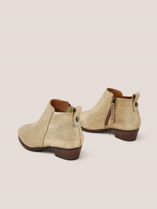 White Stuff Willow Leather Ankle Boot in Gold Tone Metallic