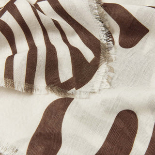 Katie Loxton Tropical Leaf Printed Scarf in Off White and Chocolate