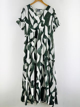 Dreams Viscose Marble Geo Assymmetric Tiered Dress