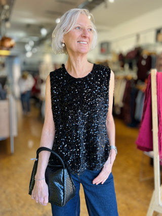 Sasa Sleeveless Velour Sequin Top