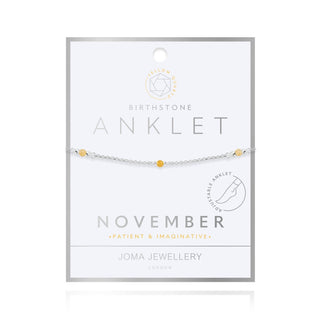 Joma Jewellery 4210 Birthstone November Yellow Quartz Anklet