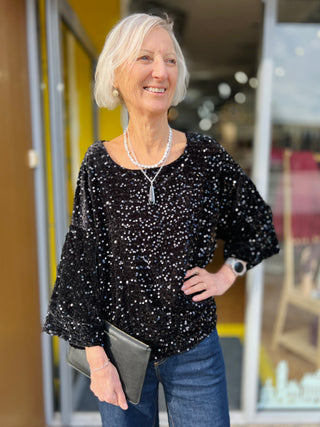 Sasa Velour Sequin 3/4 Sleeve Top