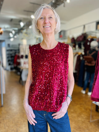 Sasa Sleeveless Velour Sequin Top