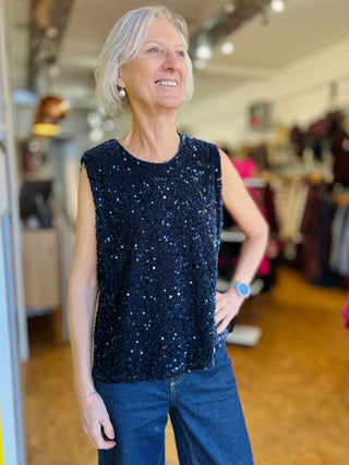 Sasa Sleeveless Velour Sequin Top