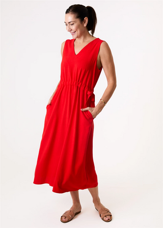 Dreams Linen Viscose Sleeveless V Neck Drawstring Waist Dress