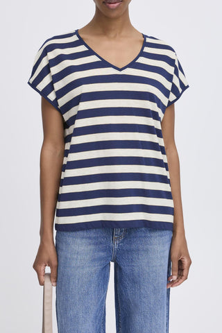 B Young Santo V Neck Striped T-Shirt