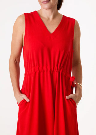 Dreams Linen Viscose Sleeveless V Neck Drawstring Waist Dress