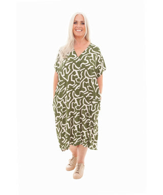 Dreams Big Squiggle Print V-Neck Dress