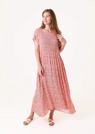 Dreams Ditsy Blossom Short Sleeve Shirring Dress
