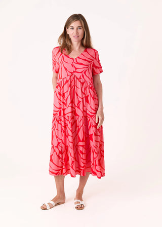 Dreams Mega Leaf Short Sleeve Tiered Dress