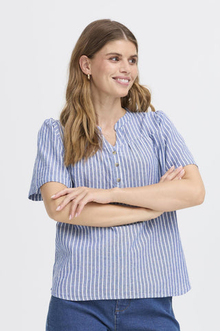 Fransa Bonnie Striped Short Sleeve Blouse