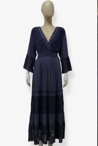 Sasa V Neck Lace Trim Maxi dress