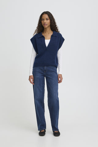Ichi Povoke Knit Waistcoat with Collar