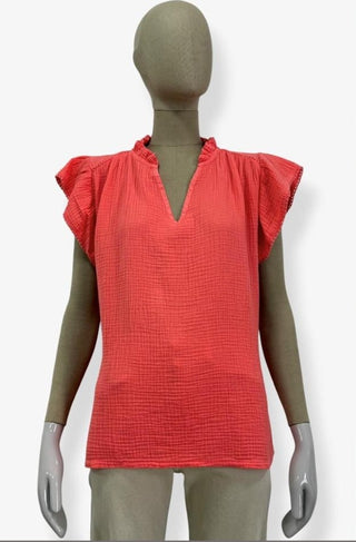 Sasa Waffle Cotton Capped Sleeve Top