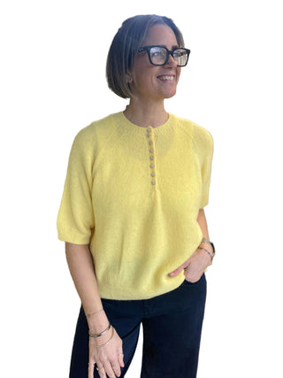 Sasa Diamante Buttoned Alpaca 3/4 Sleeve Jumper