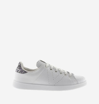 Victoria Leather Tenis Trainer with Anthrcite Glitter Heel