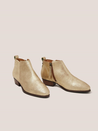 White Stuff Willow Leather Ankle Boot in Gold Tone Metallic