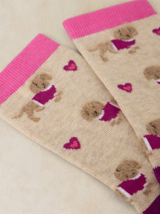 White Stuff Fluffy Sausage Dog Ankle Socks
