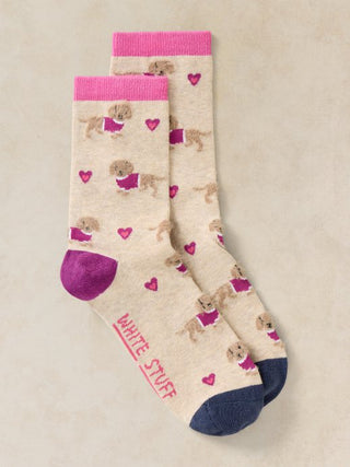 White Stuff Fluffy Sausage Dog Ankle Socks