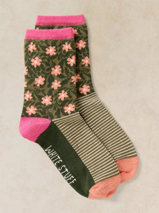 White Stuff Floral Stripe Ankle Sock