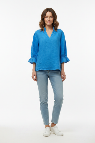 Azure Blue Linen Top