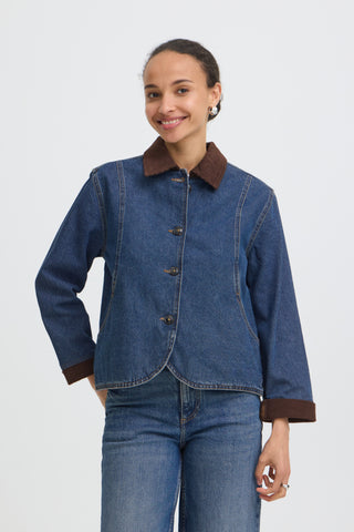 b.young Kamilo Denim Jacket with Cord Collar