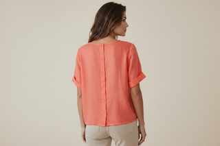 Coral Linen Top - Back View