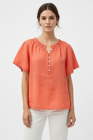 Coral Linen Top
