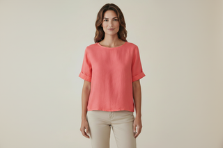 Coral Linen Top
