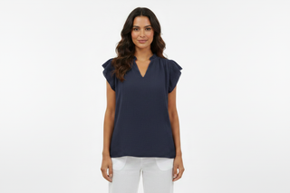 Cotton Waffle Top in Navy