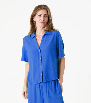 Dreams Linen Viscose Short Sleeve Notch Neck Boxy Shirt