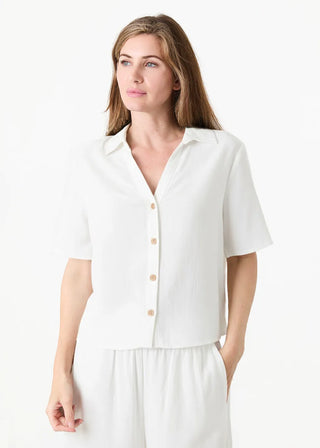 Dreams Linen Viscose Short Sleeve Notch Neck Boxy Shirt
