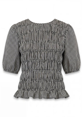Dreams Gingham Check Shirred Bodice Top