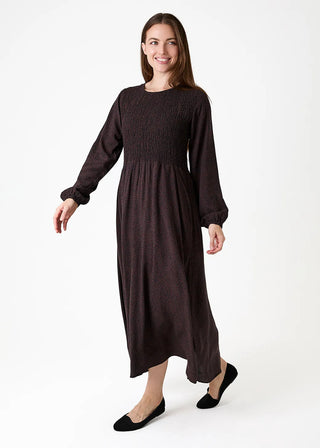 Dreams Cobbled Spot Long Sleeve Shirring Dress