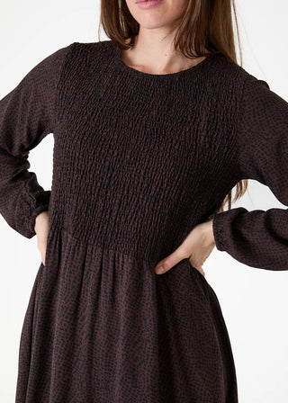 Dreams Cobbled Spot Long Sleeve Shirring Dress