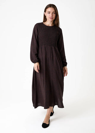 Dreams Cobbled Spot Long Sleeve Shirring Dress