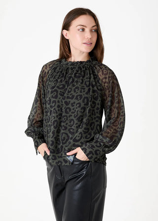 Dreams Painterly Leopard high Neck Blouse
