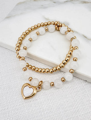 Envy Double Layer Gold and White beads Stack Bracelet