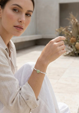 Envy Silver Stretch Bracelet with Green Heart