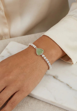 Envy Silver Stretch Bracelet with Green Heart