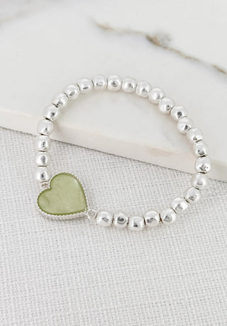 Envy Silver Stretch Bracelet with Green Heart