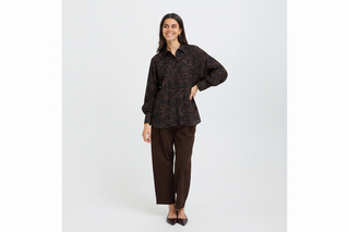 Shirt with leaf print colourway on model