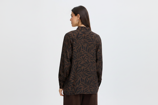 Back shot with leaf print colourway on model