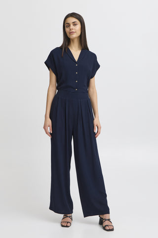 Fransa Atel Wide Leg Linen Mix Trousers