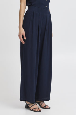 Fransa Atel Wide Leg Linen Mix Trousers