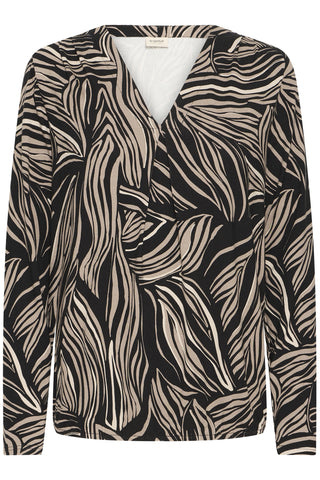 Fransa Flora V Neck Long Sleeve Tee
