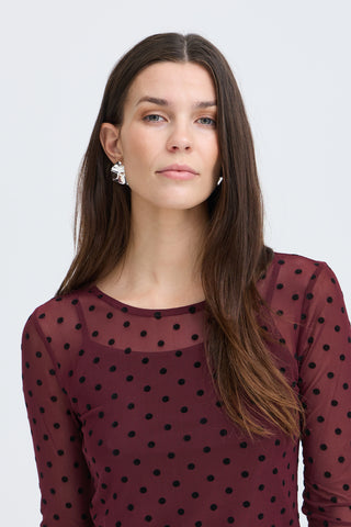 Fransa Deta Long Sleeved Sheer Polka Dot Top