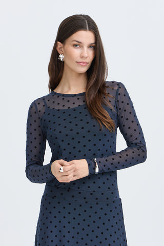 Fransa Deta Long Sleeved Sheer Polka Dot Top