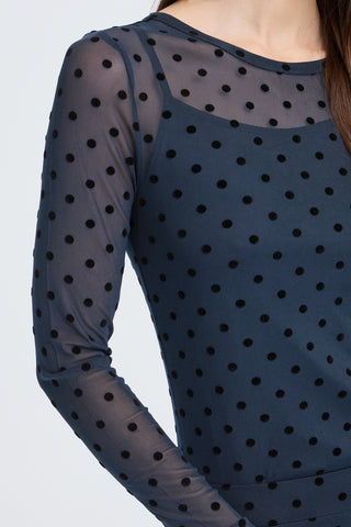 Fransa Deta Long Sleeved Sheer Polka Dot Top